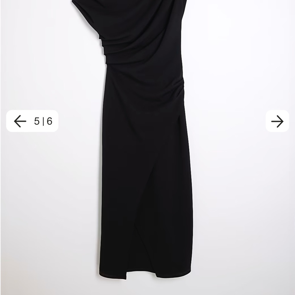 Black Asymmetrical Draped Wrap Midi Dress - Picture 4 of 4